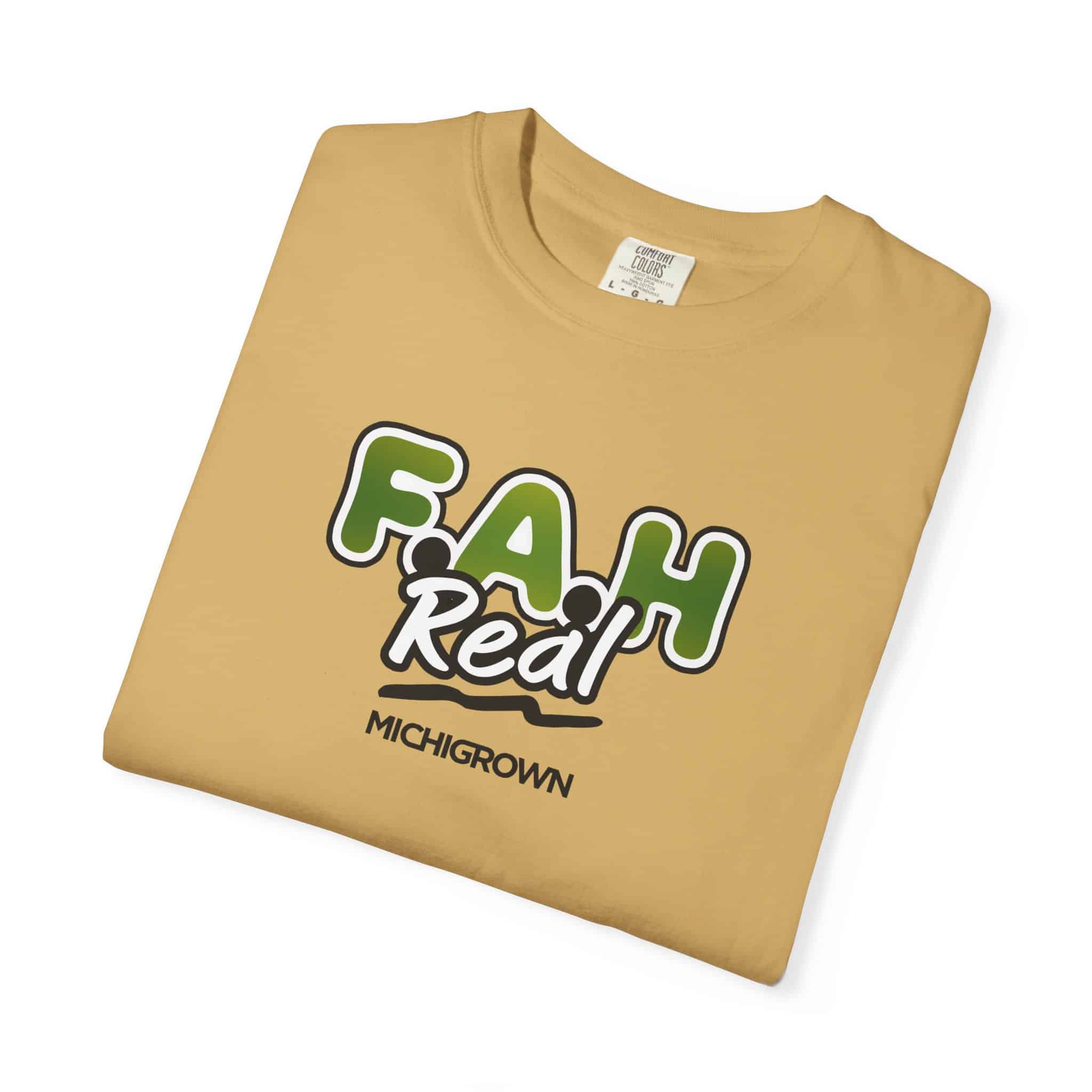 Beige F.A.H. T-shirt with Michigan Grown logo and text.