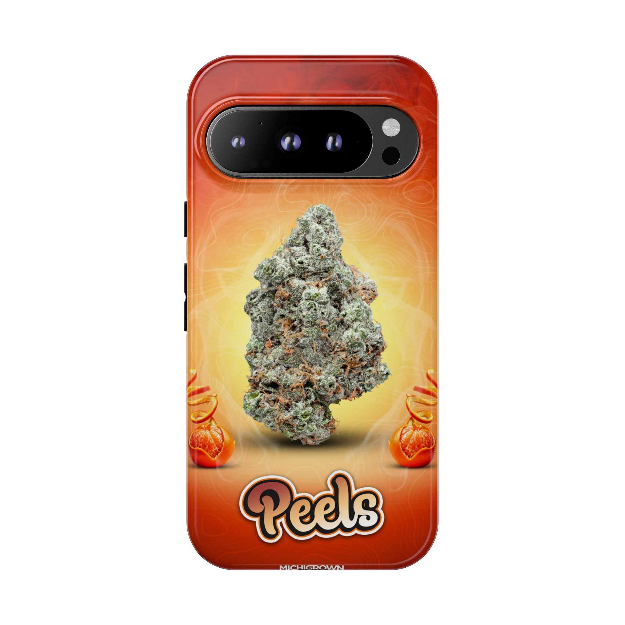 Phone case featuring cannabis bud and Peds logo for PEELS PHONE CASE.
