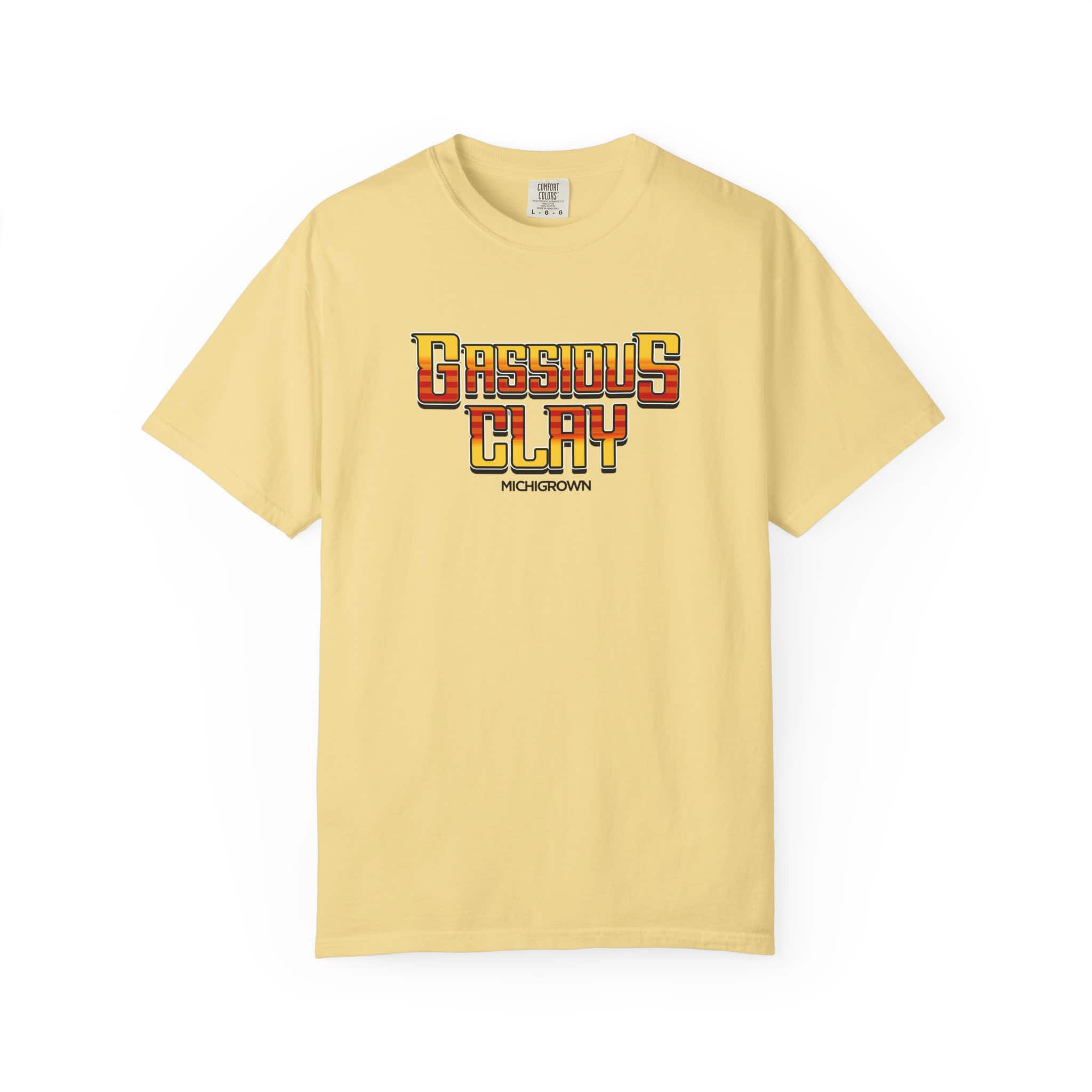 Yellow Gassious Clay T-shirt with bold logo design.