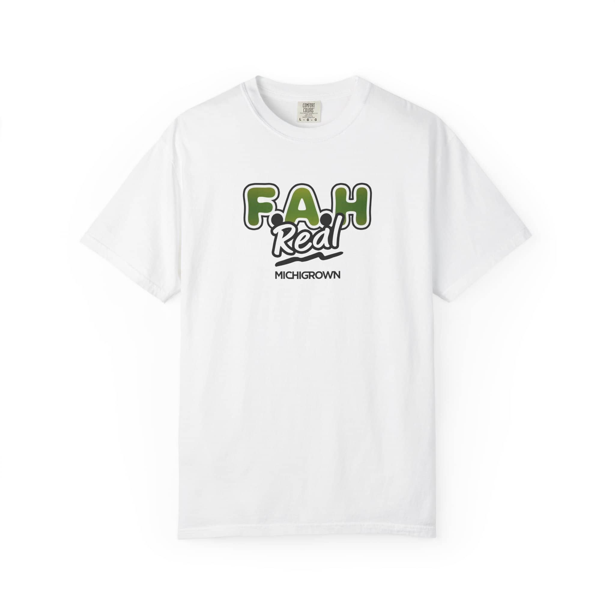 White T-shirt with F.A.H. Read and Michigan logo design.