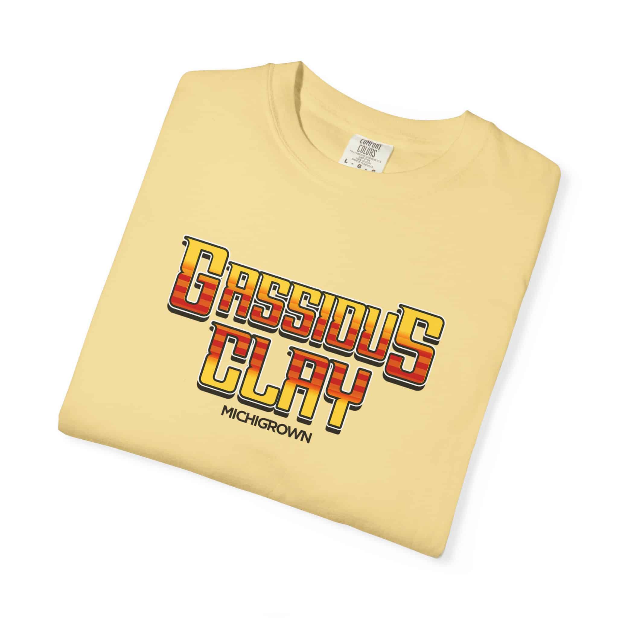 Yellow Gassious Clay T-shirt with bold logo from Michigrown.