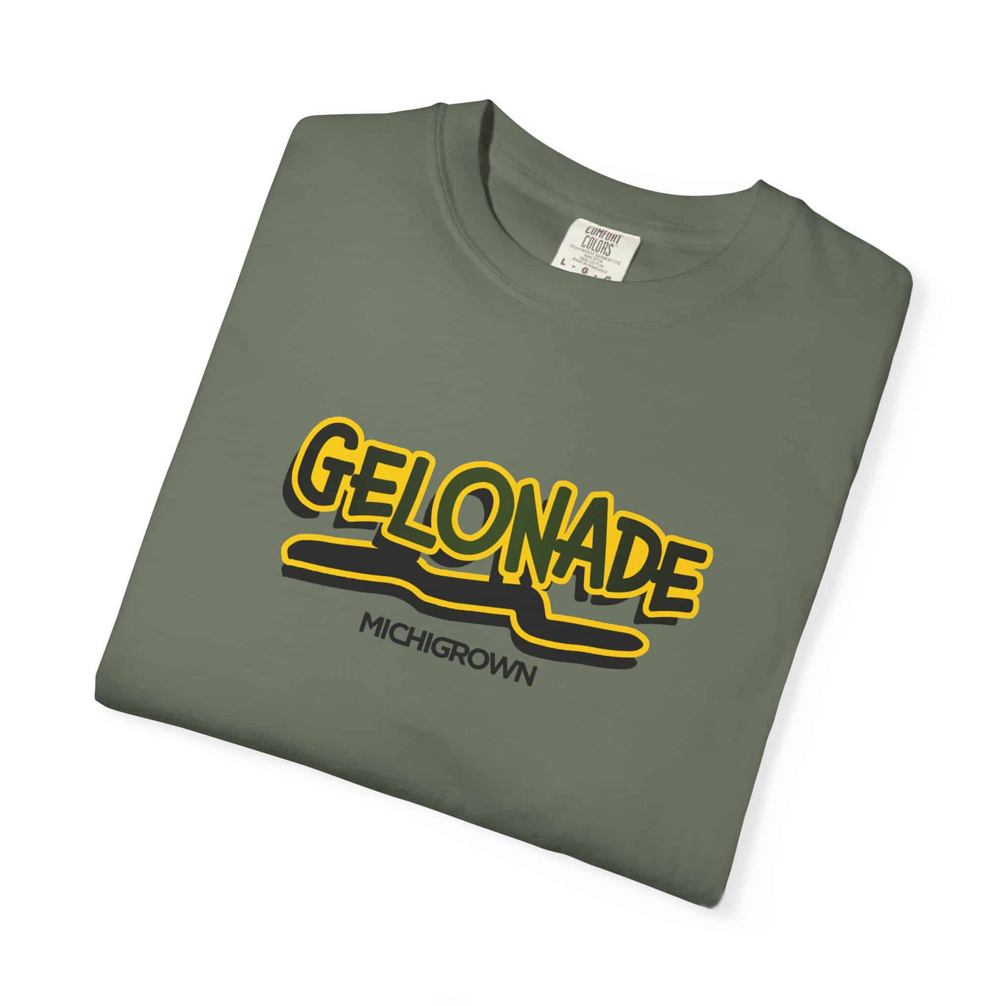 Green Gelonade T-shirt with yellow and black logo from Michigrown.