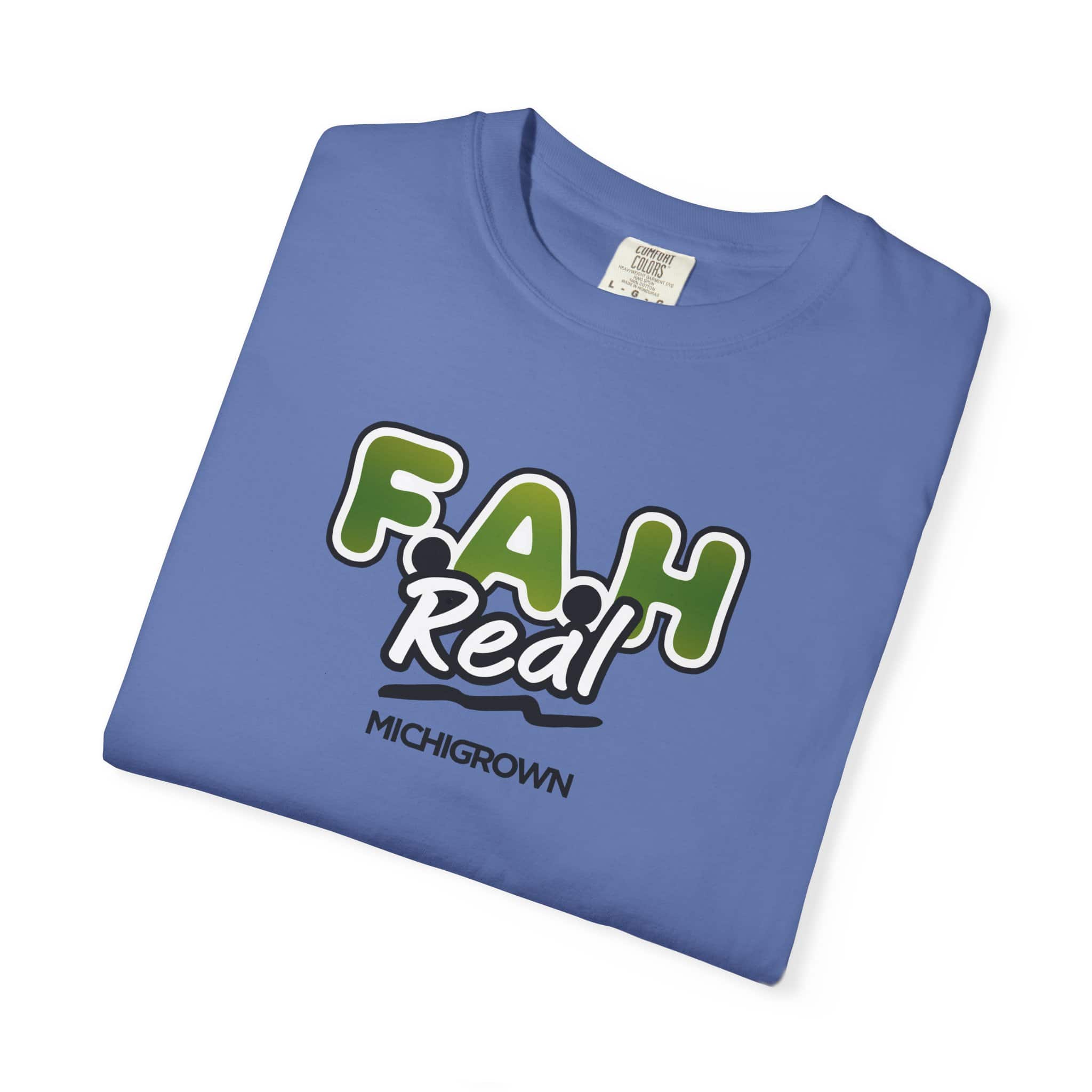 Blue F.A.H. T-shirt with Michigan Grown logo and text.
