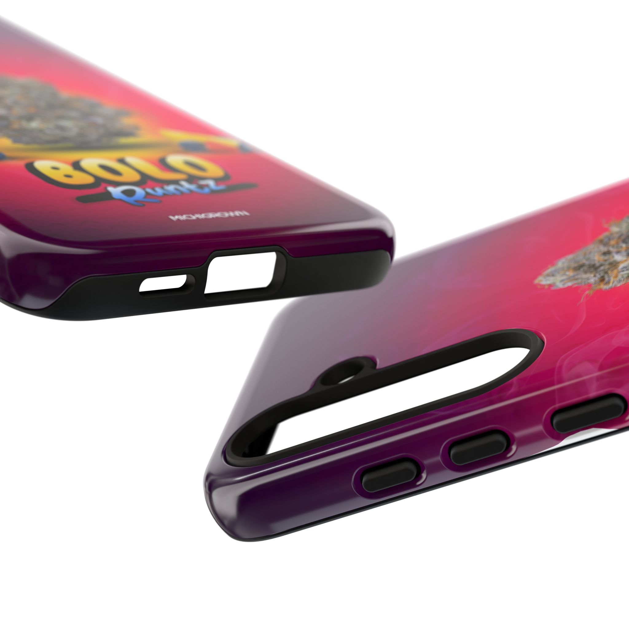 Colorful BOLO RUNTZ phone case with vibrant design and branding.