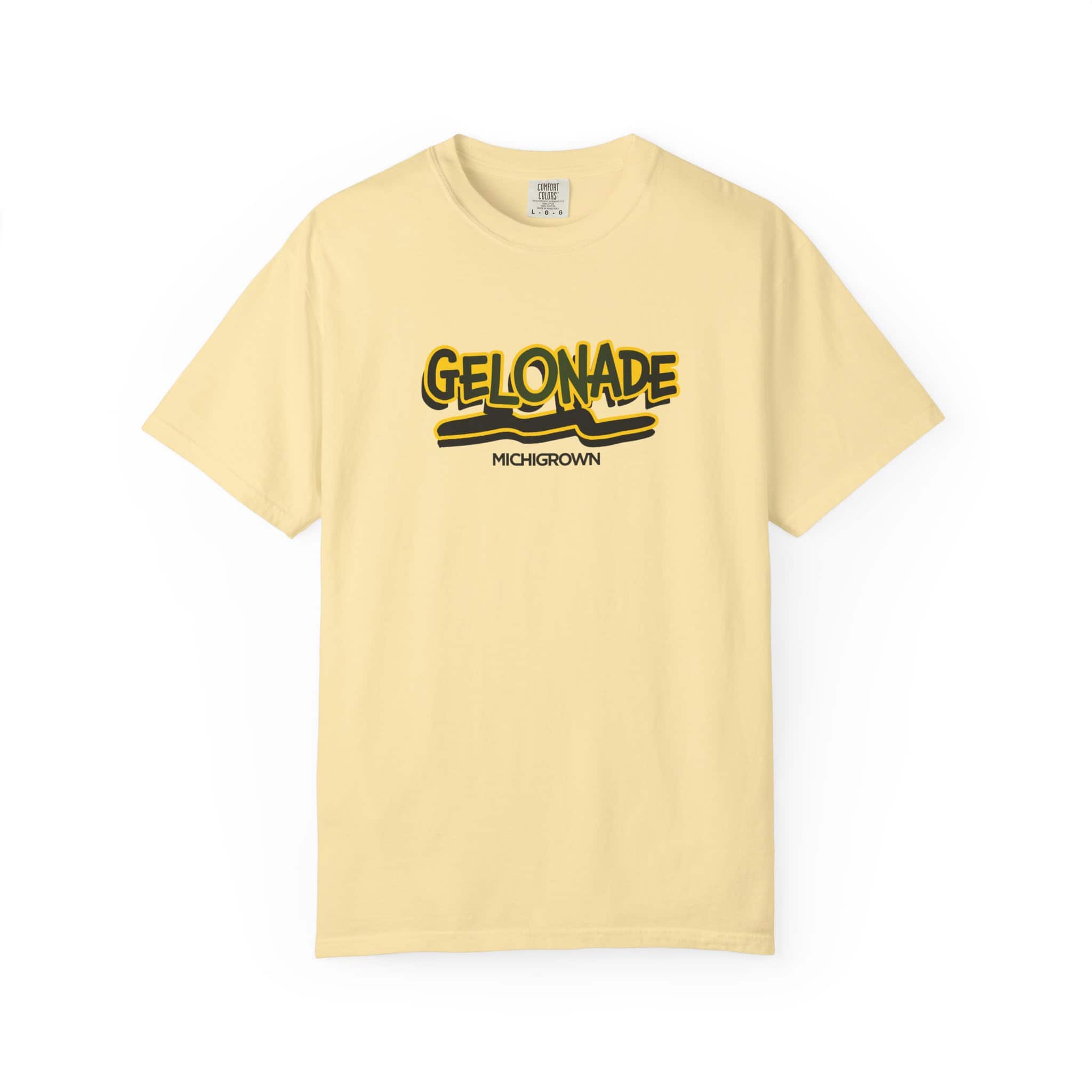 Yellow T-shirt with Gelonade logo and Michigrown branding.