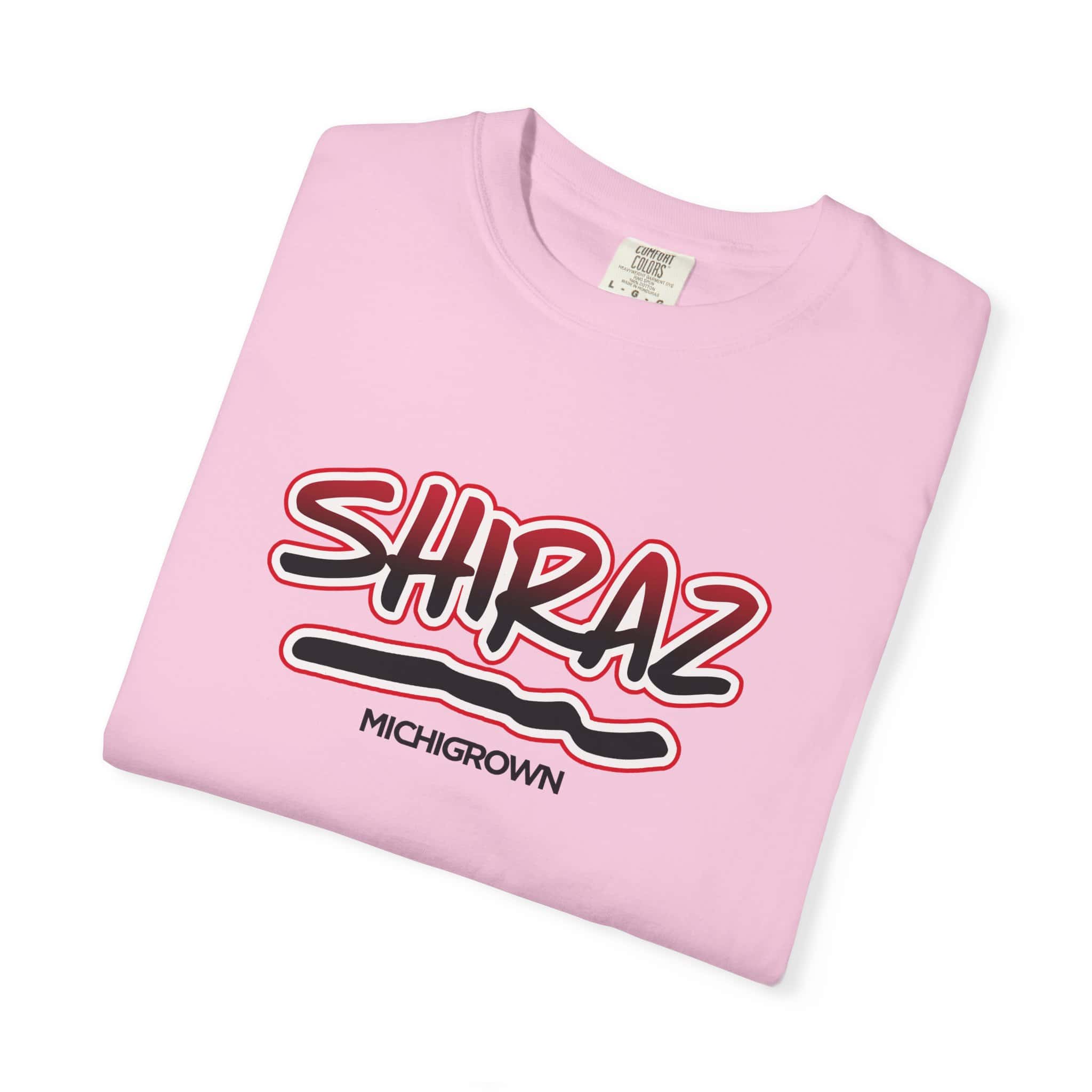 Pink Shiraz T-shirt with Michigrown logo and design.