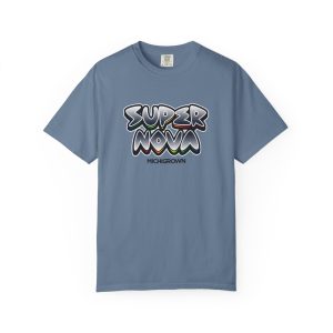 Blue T-shirt with Super Nova graphic and MichiganGrown logo.