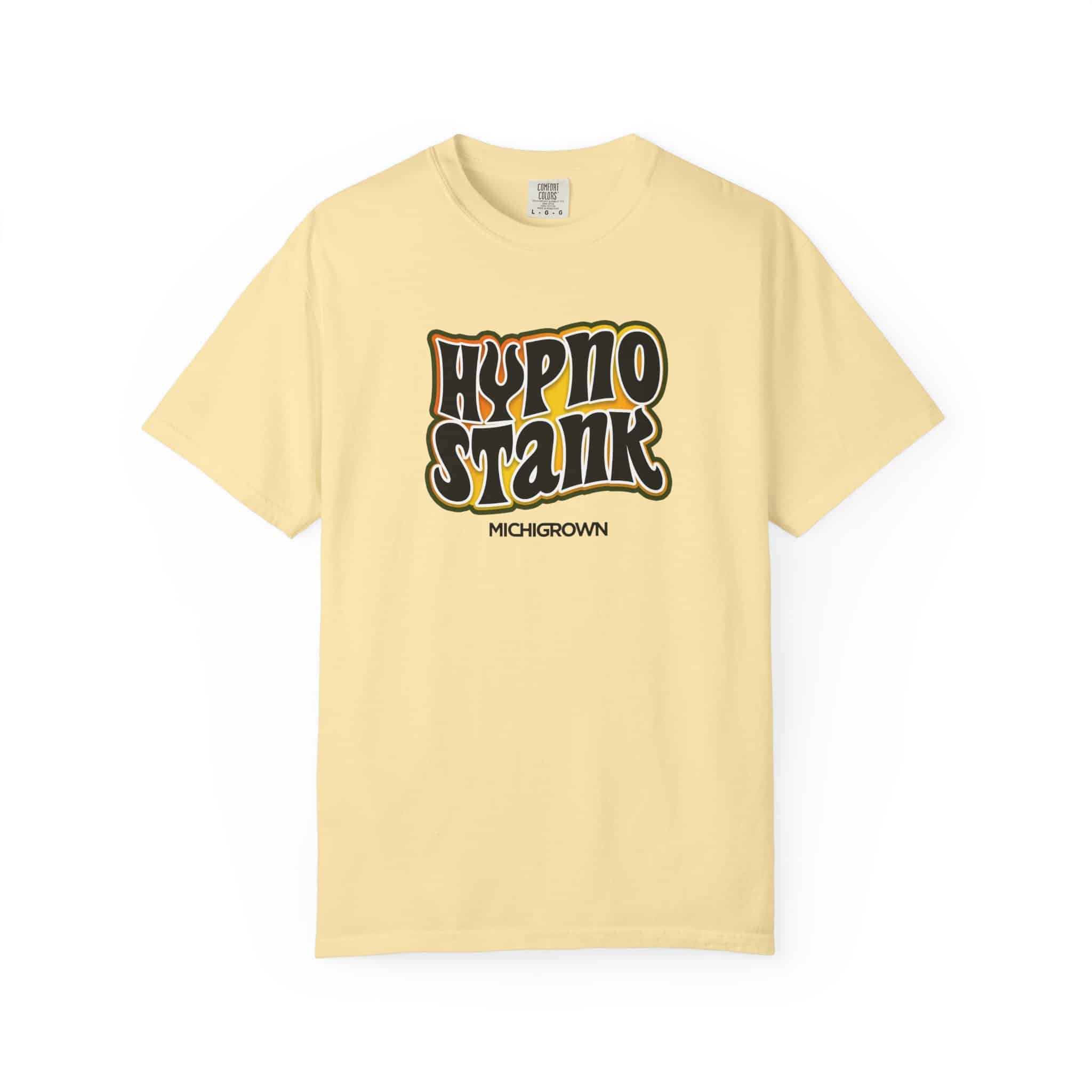 Yellow Hypno Stank T-shirt with bold logo for Michigan fans.