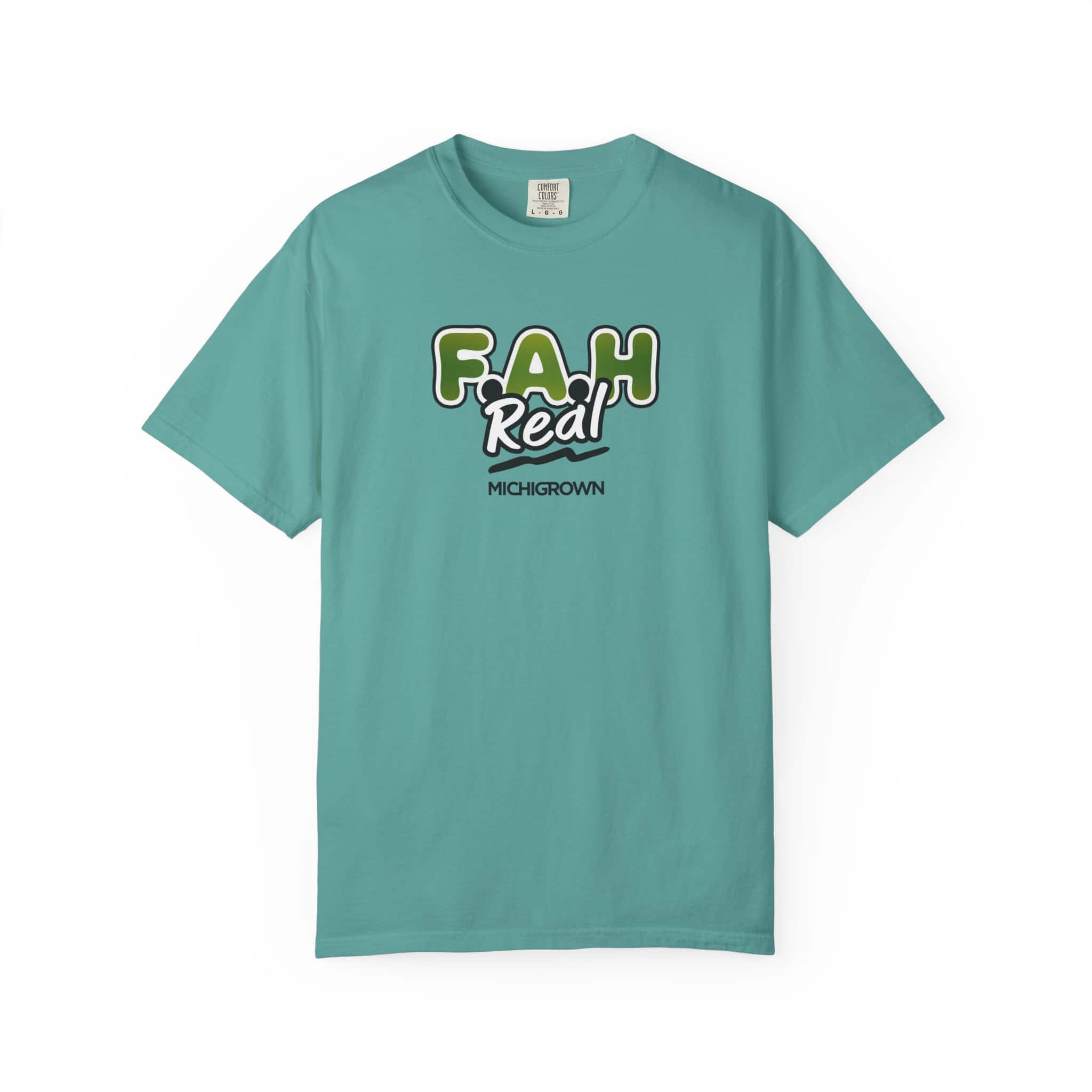 Light blue F.A.H. T-shirt with Michigan Grown logo and text.