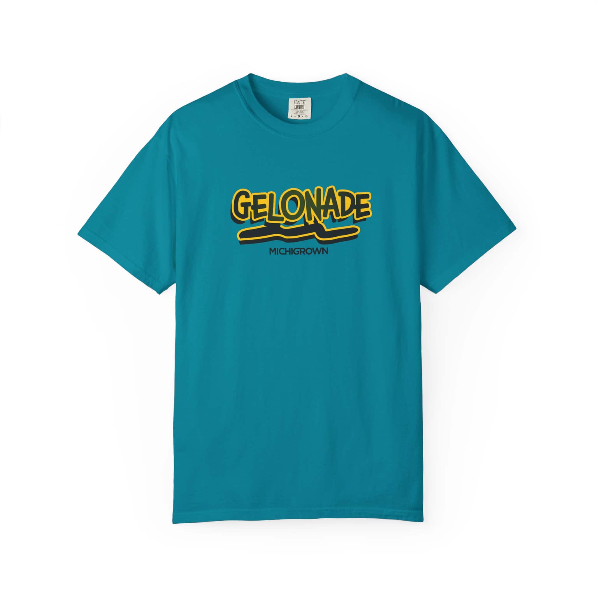Blue Gelonade T-shirt with yellow and black logo design.