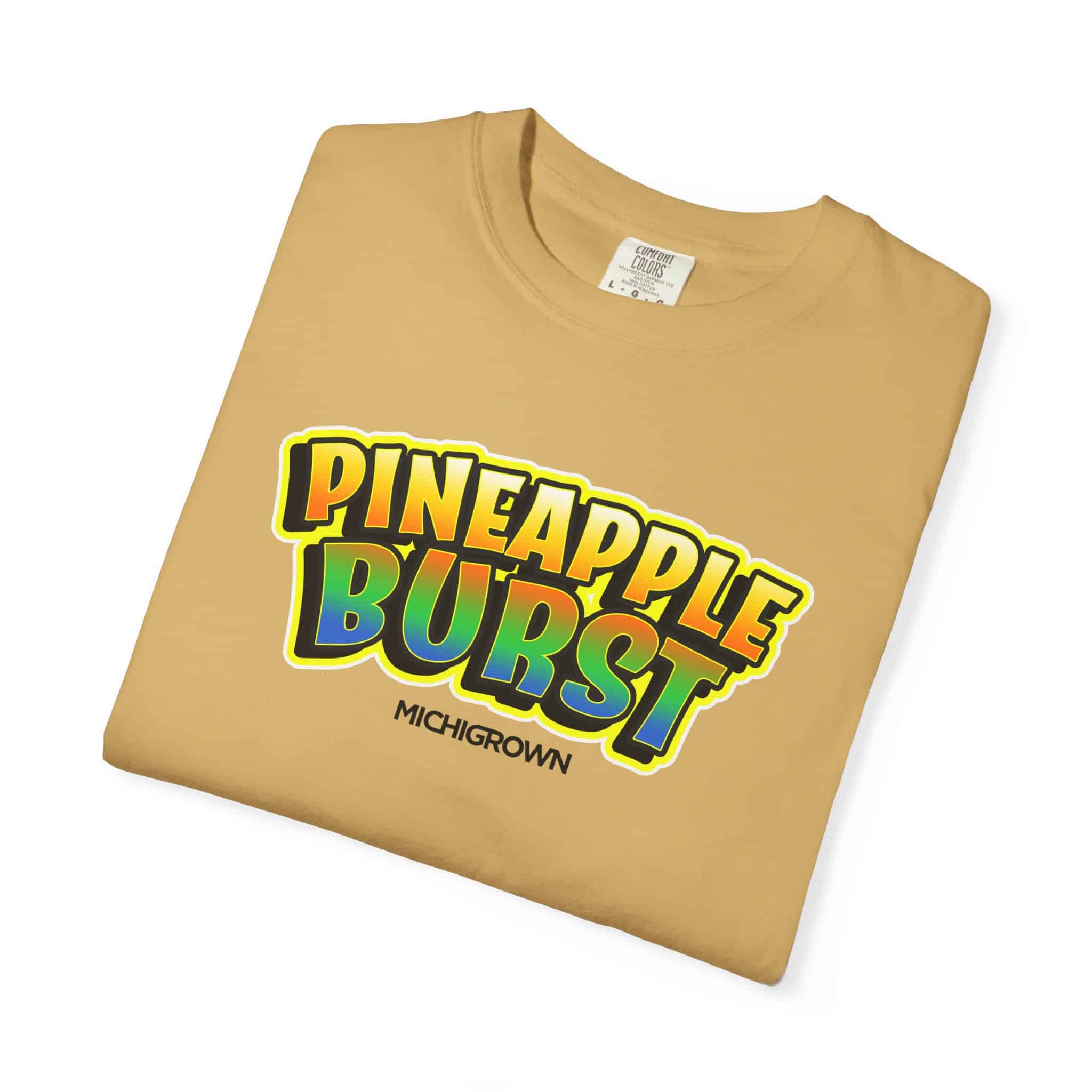 Yellow T-shirt with Pineapple Burst graphic and Michigrown logo.