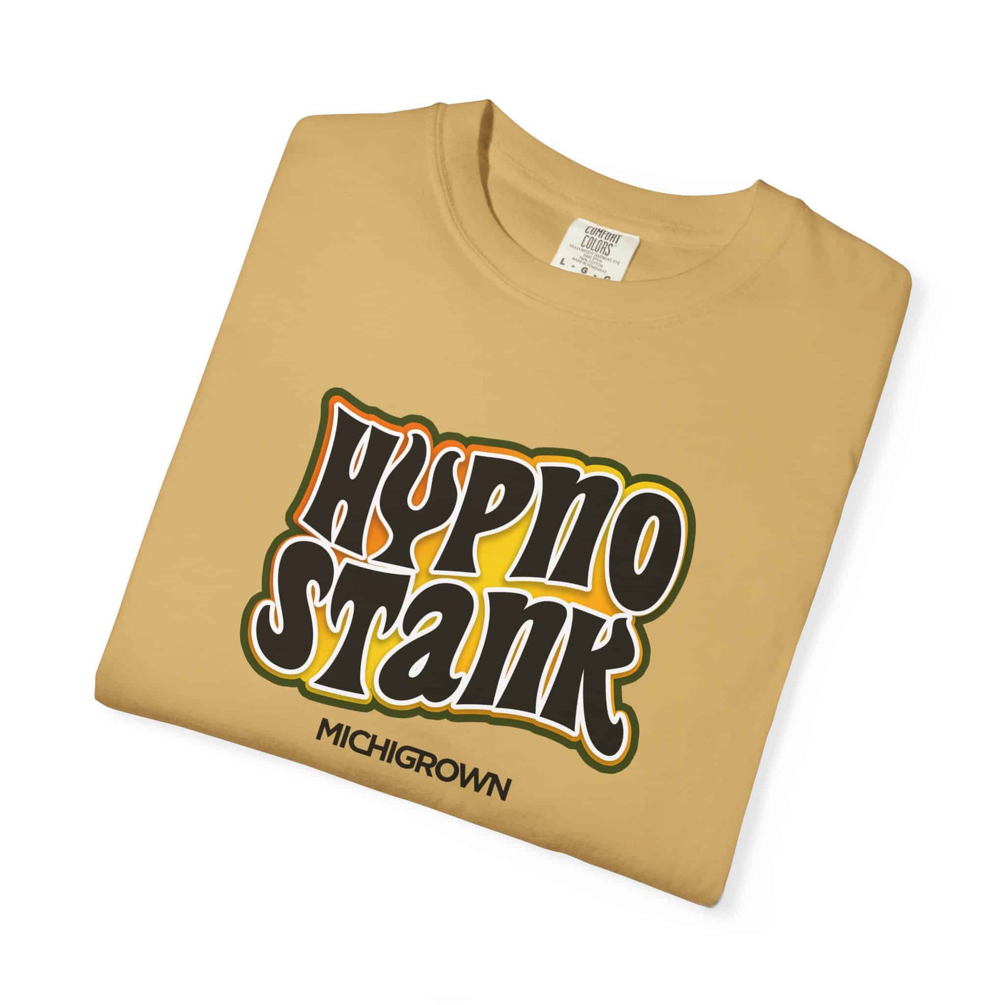 Beige Hypno Stank T-shirt with bold logo from Michigrown.