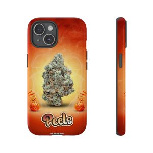 Phone case featuring cannabis bud and PEELS logo for iPhone.