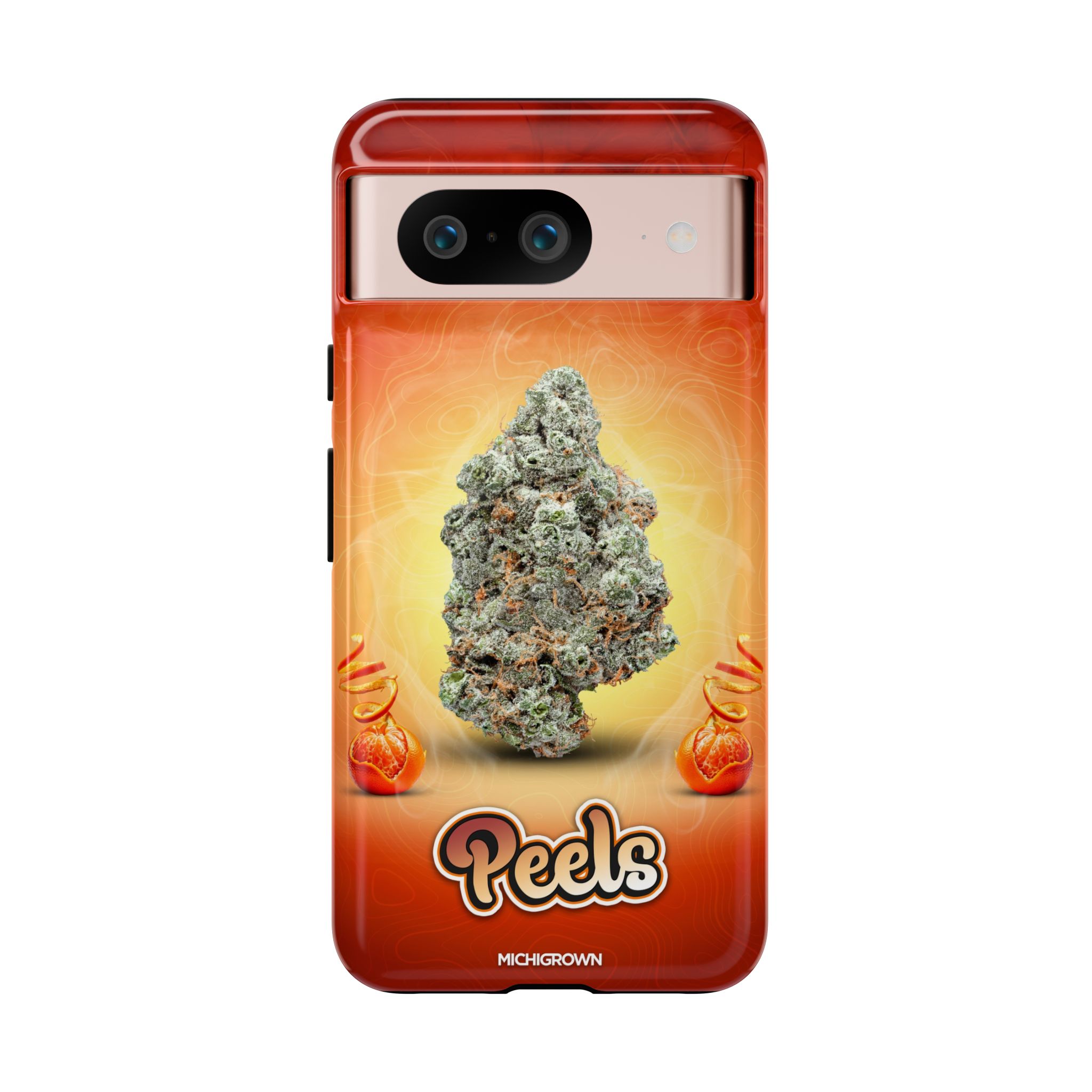Phone case featuring cannabis bud and PEELS logo for PEELS PHONE CASE.
