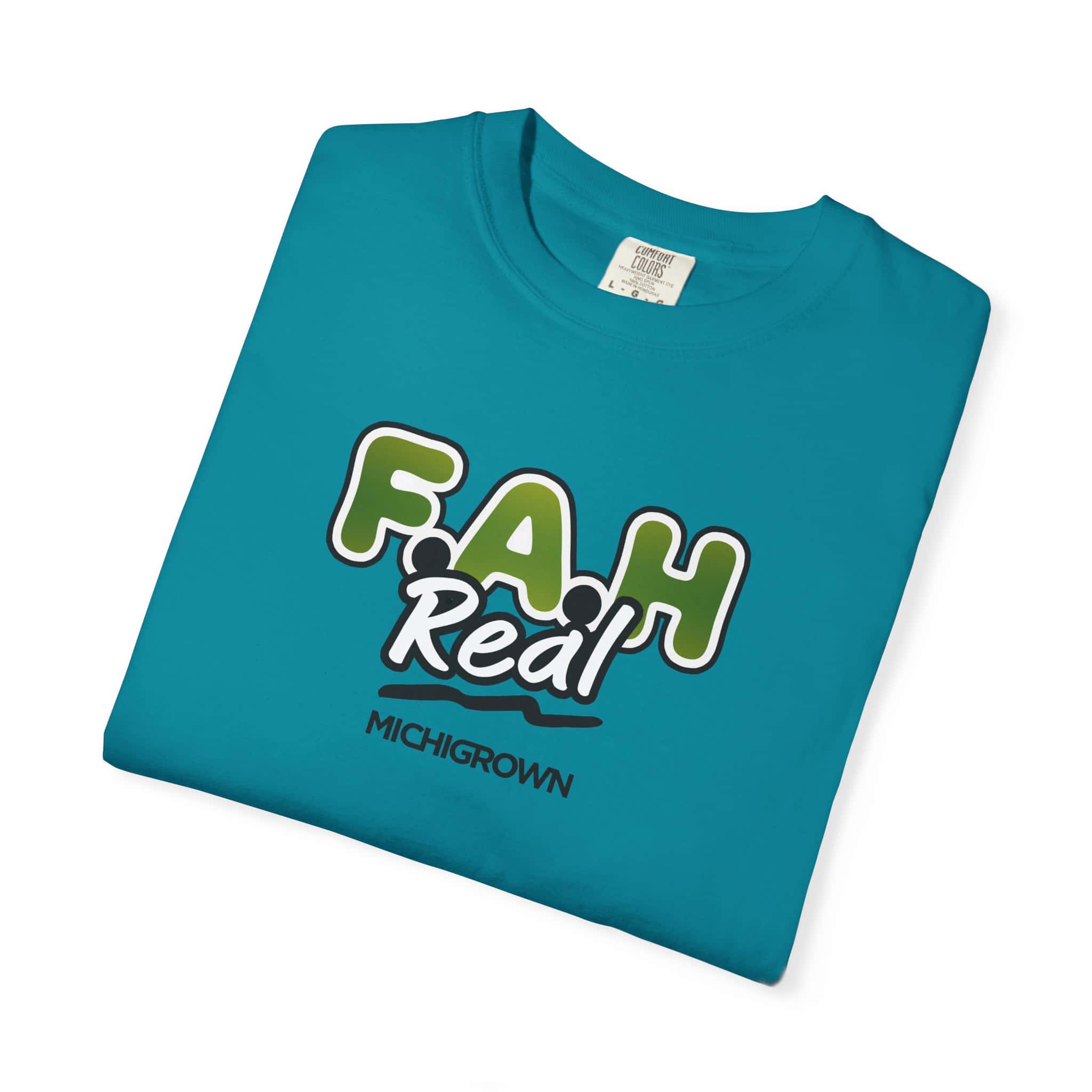 Blue F.A.H. T-shirt with Michigan Grown logo and text.