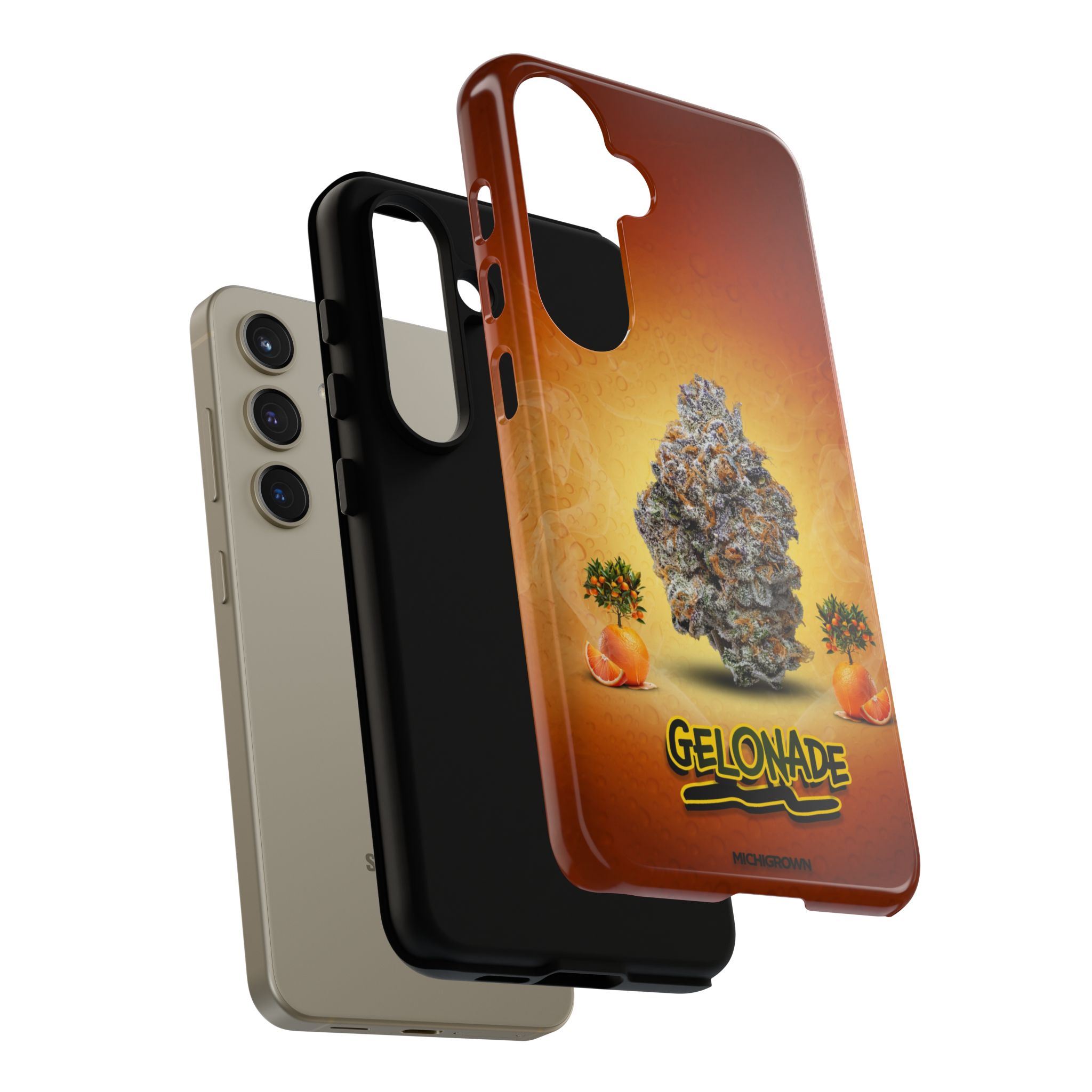 Custom phone case with cannabis-themed design for iPhone.