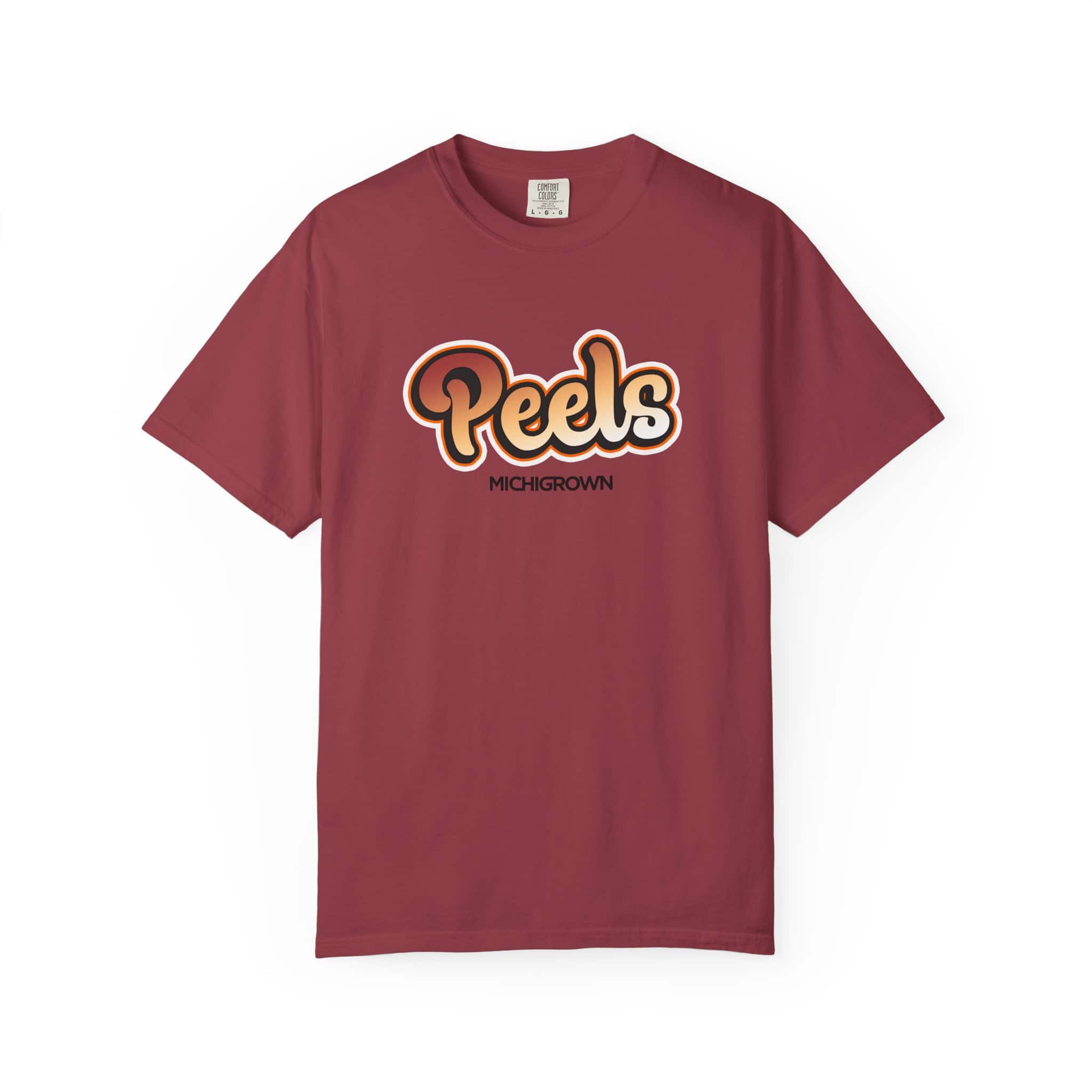 Red T-shirt with Michigrown Peds logo for Peels and T-shirt.