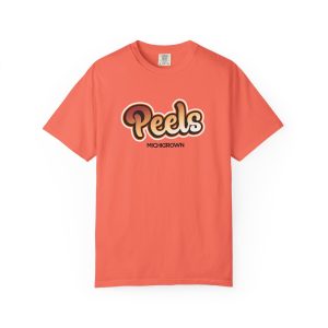Coral-colored T-shirt with Peds Michigrown logo for kids.