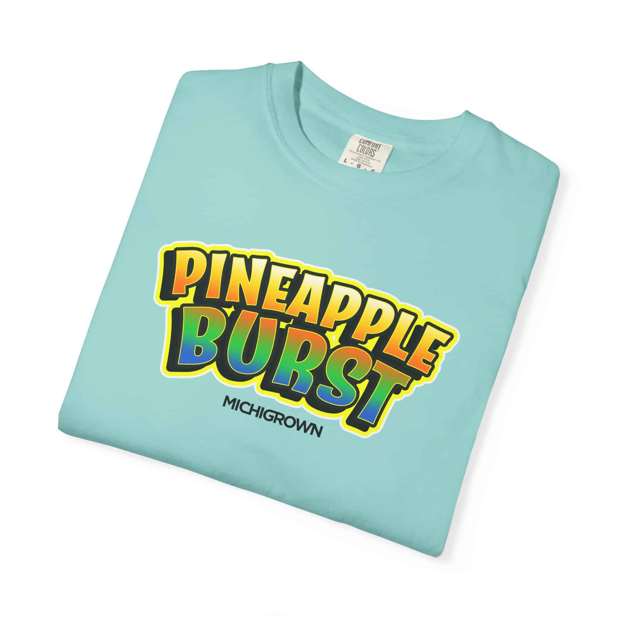 Light blue T-shirt with Pineapple Burst graphic and Michigan logo.