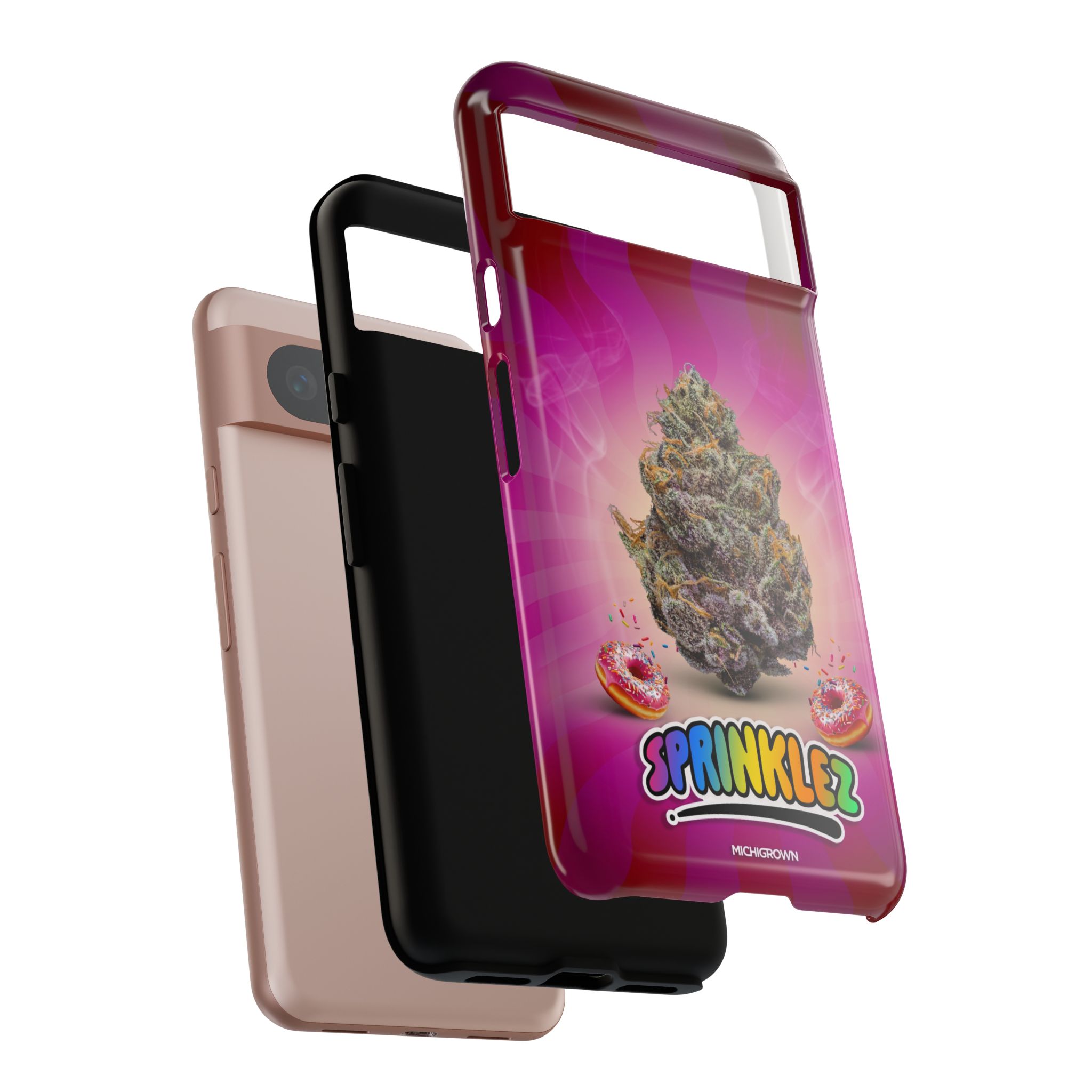 Colorful Sprinklez phone case with cannabis-themed design for iPhone.