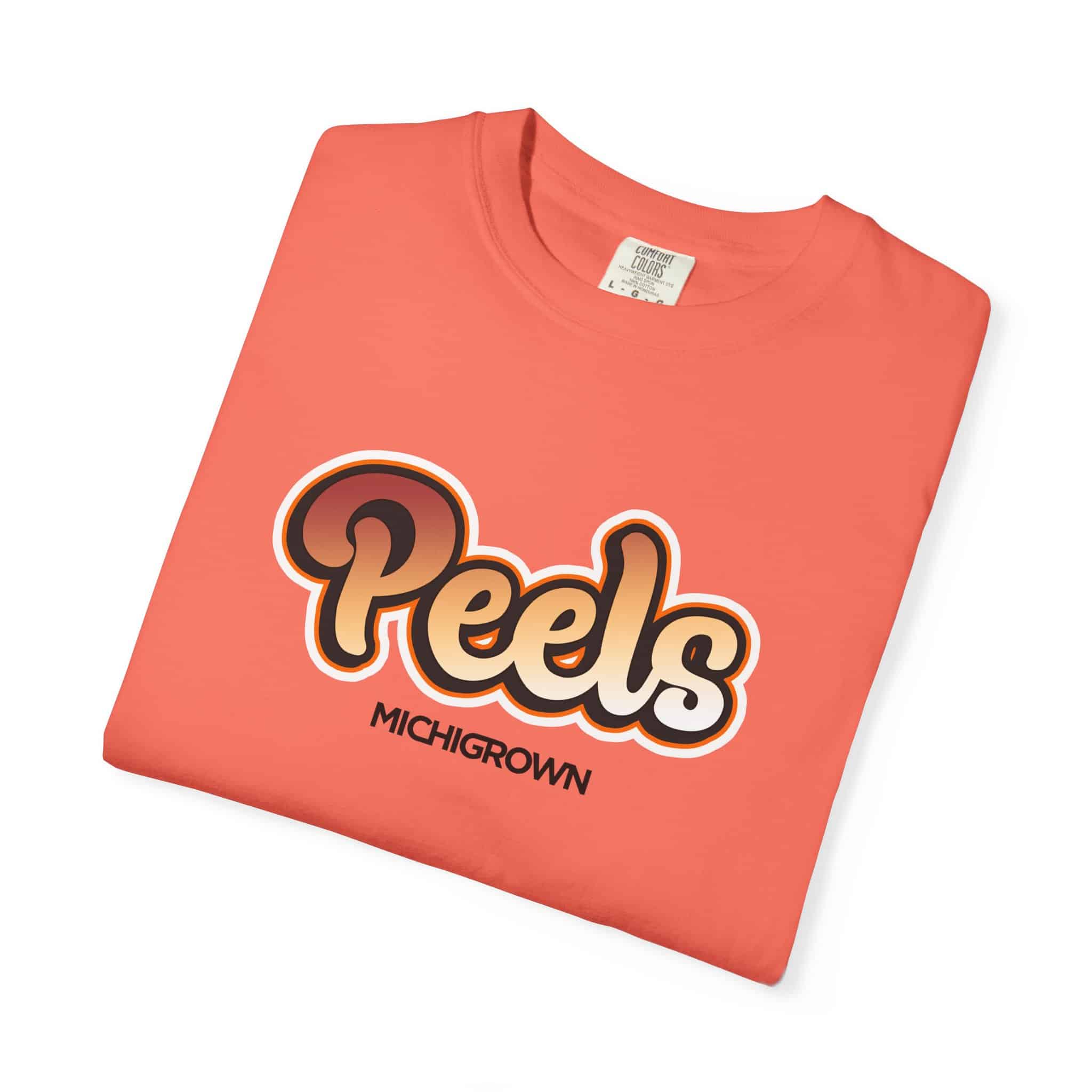 Coral Peels T-shirt with Michigan logo and text.
