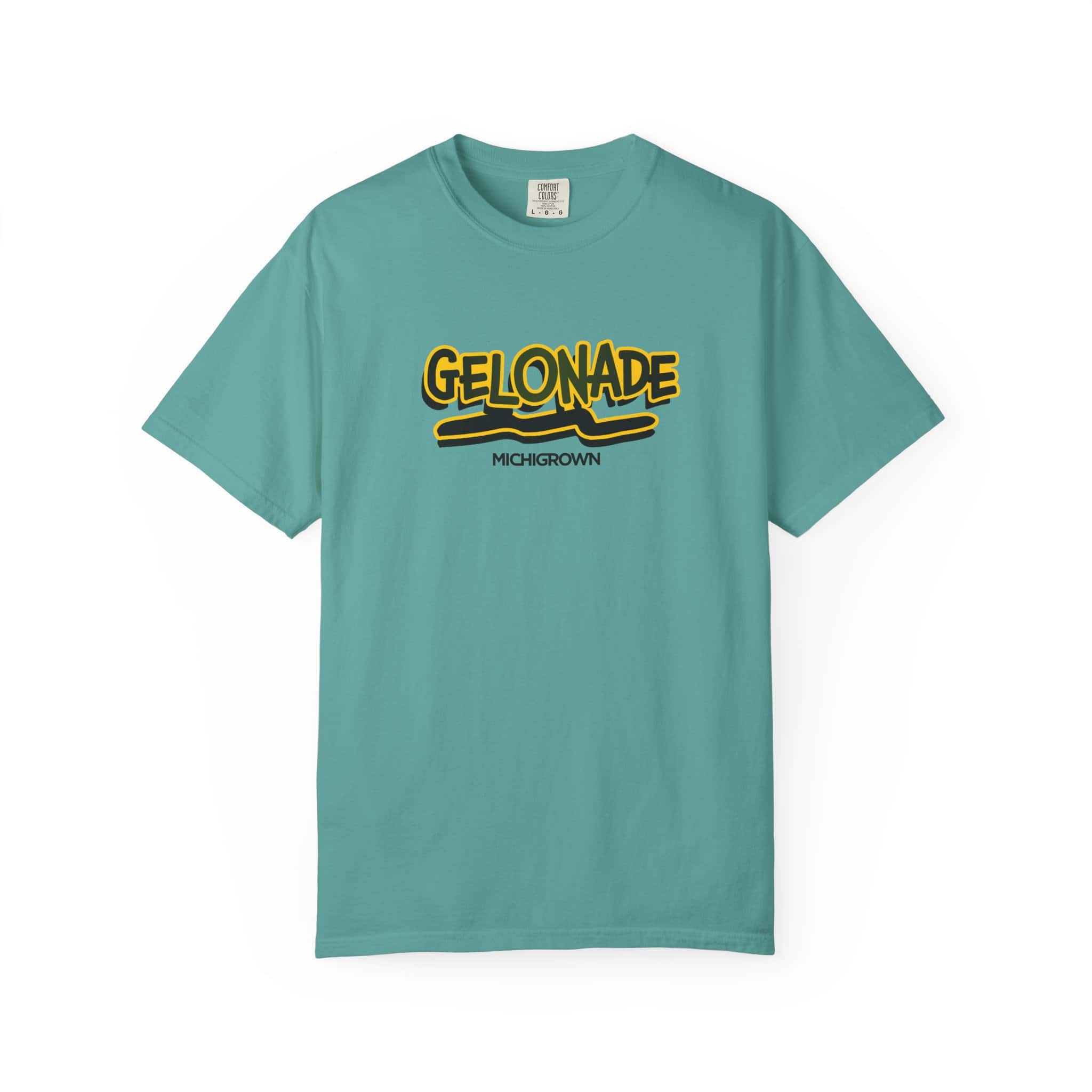 Light blue Gelonade T-shirt with black and yellow logo.