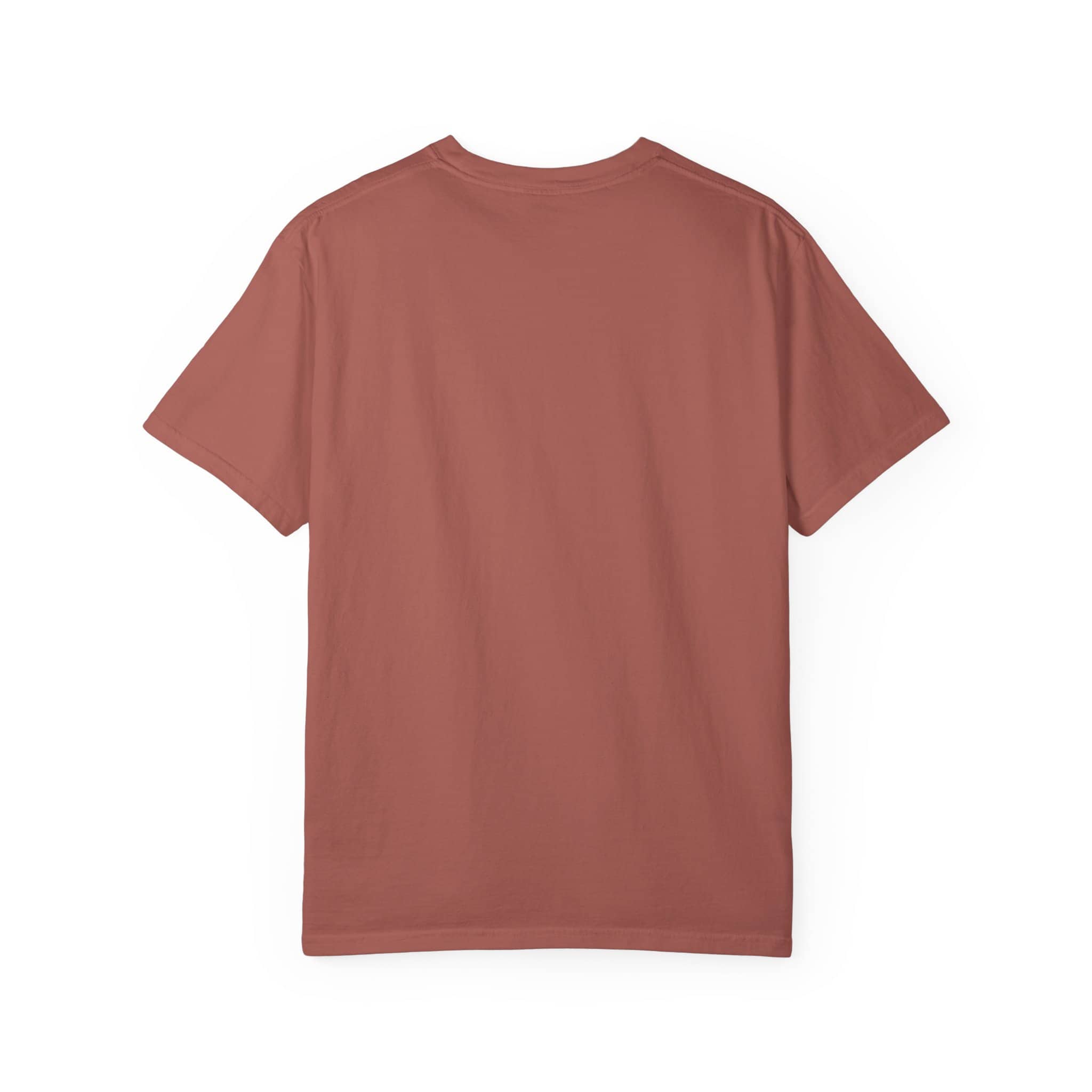 Rust-colored T-shirt with simple design, front view, casual style.