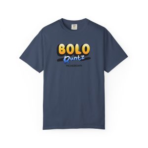 Blue Bolo Runtz T-shirt with yellow and blue logo design.