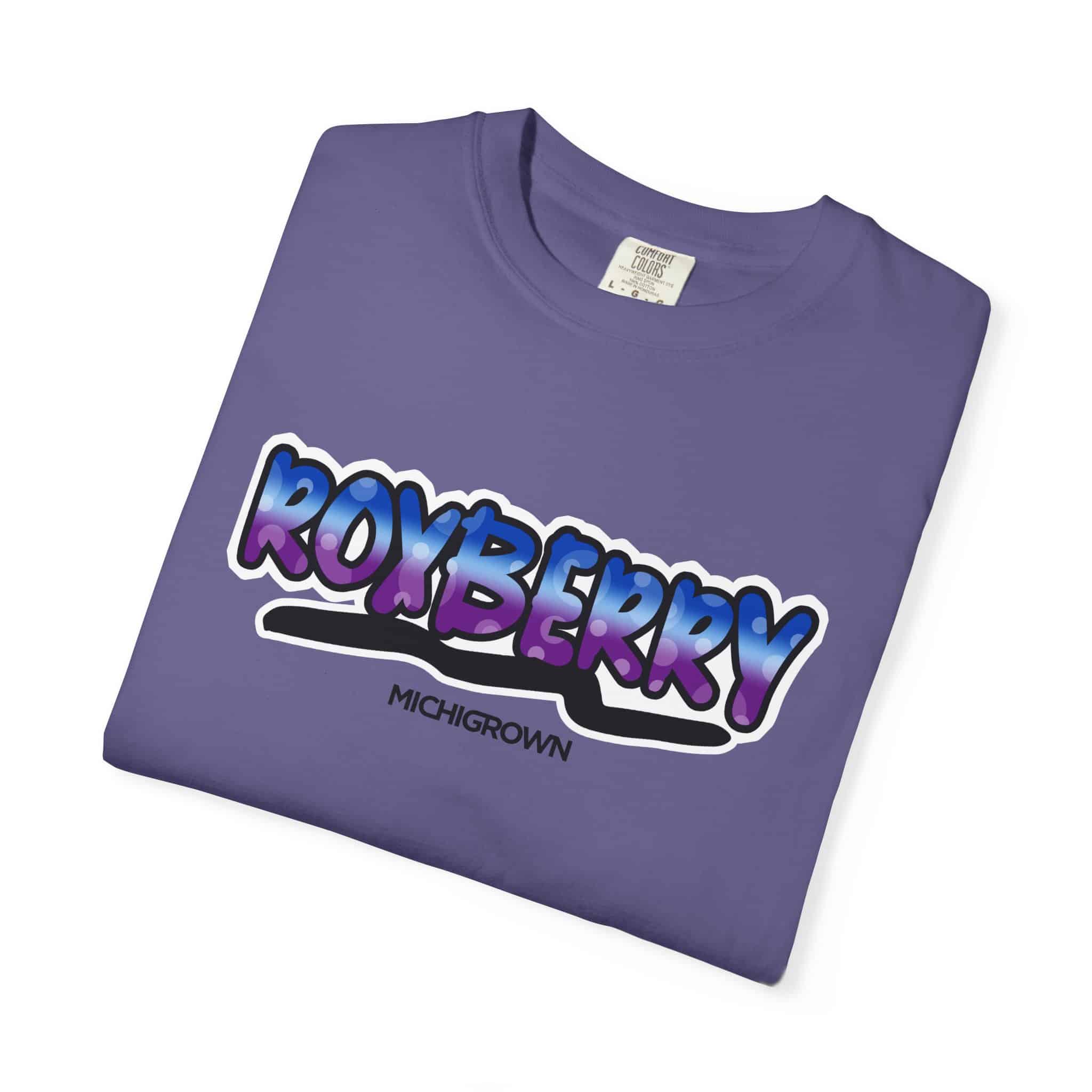Purple Roxberry T-shirt with bold graphic logo from Michigrown.