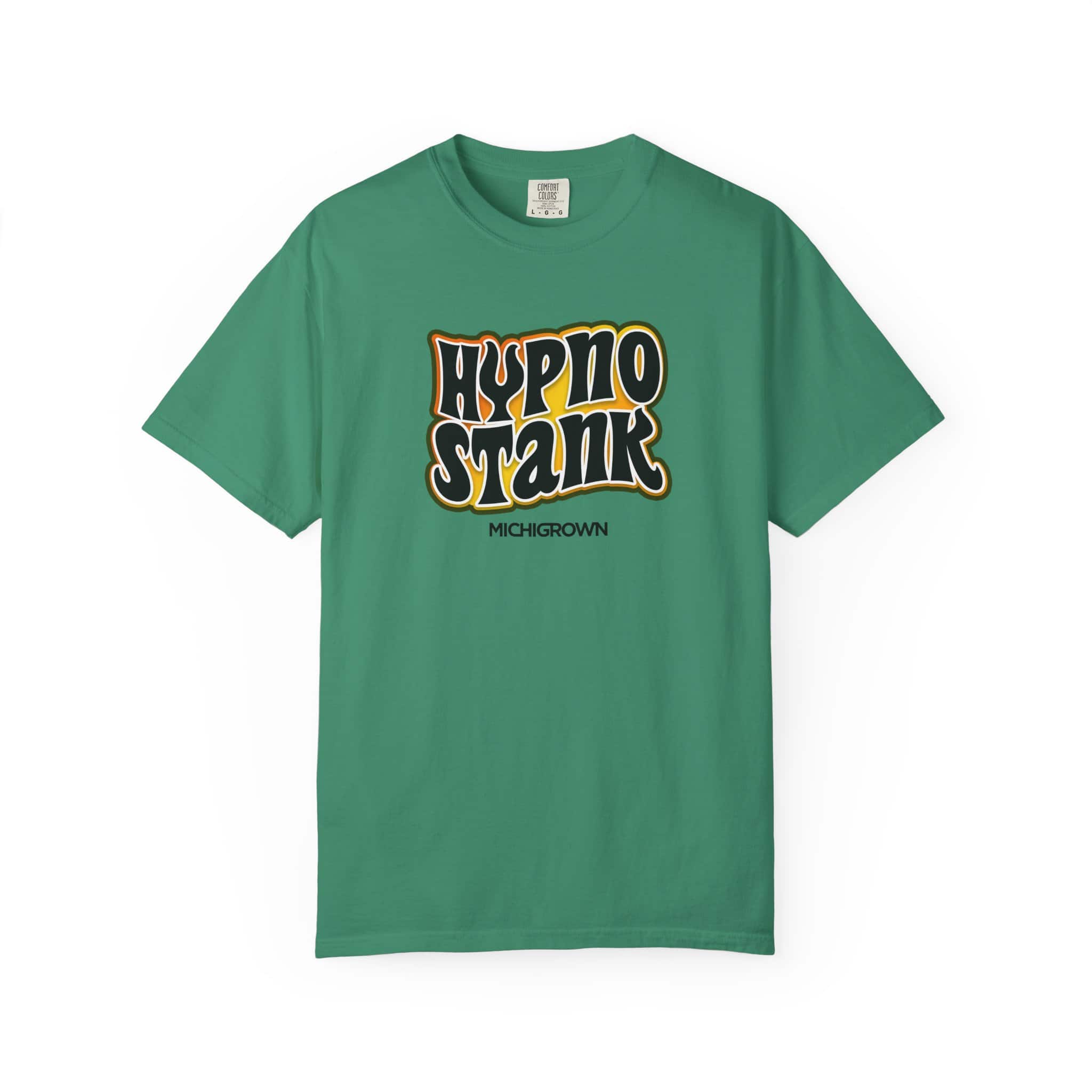 Green T-shirt with Hypno Stank logo for Michigrown.