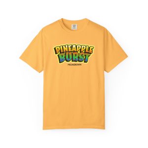 Yellow T-shirt with Pineapple Burst logo in colorful text.