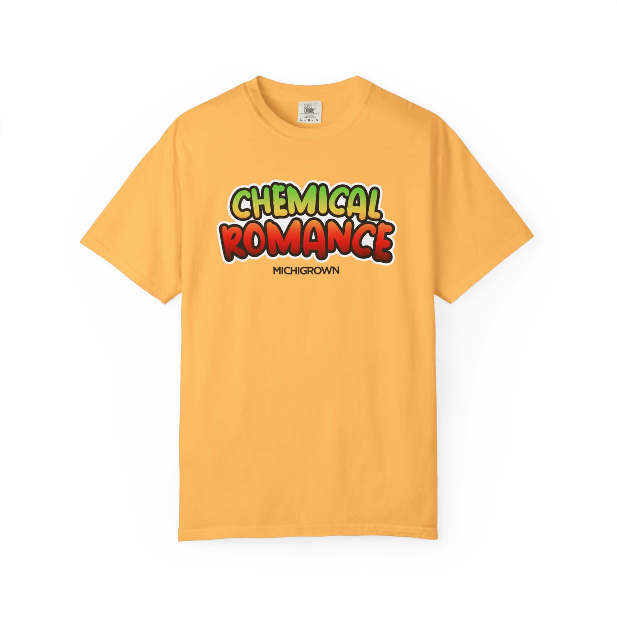 Yellow T-shirt with 'Chemical Romance' graphic and Michigrown logo.