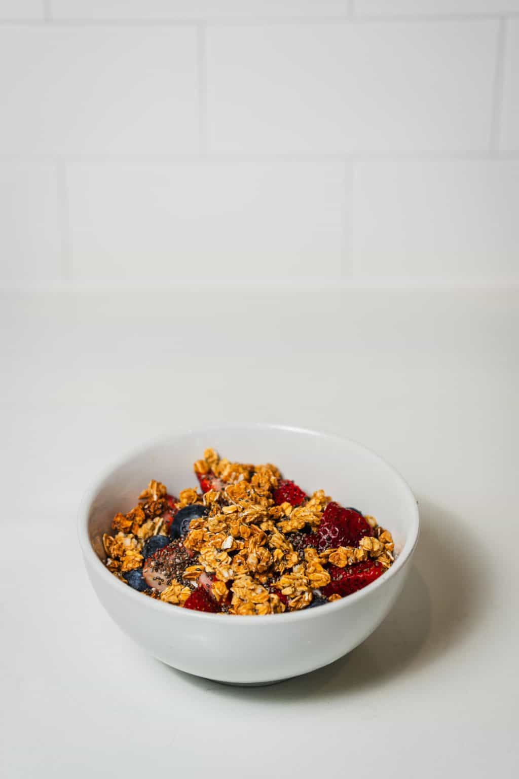 Yogurt parfait layered with fruit and granola.