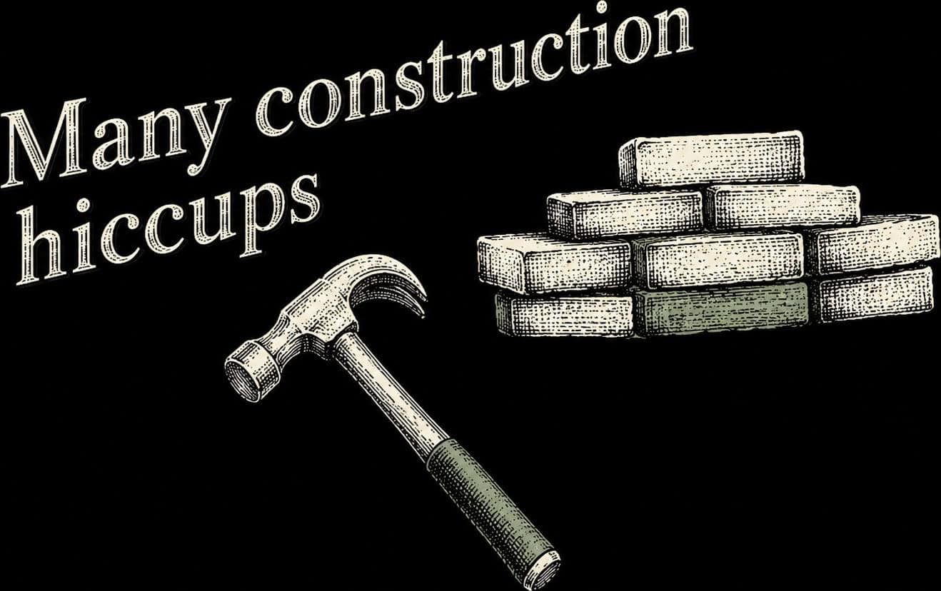 Construction tools and bricks illustrating common building challenges.
