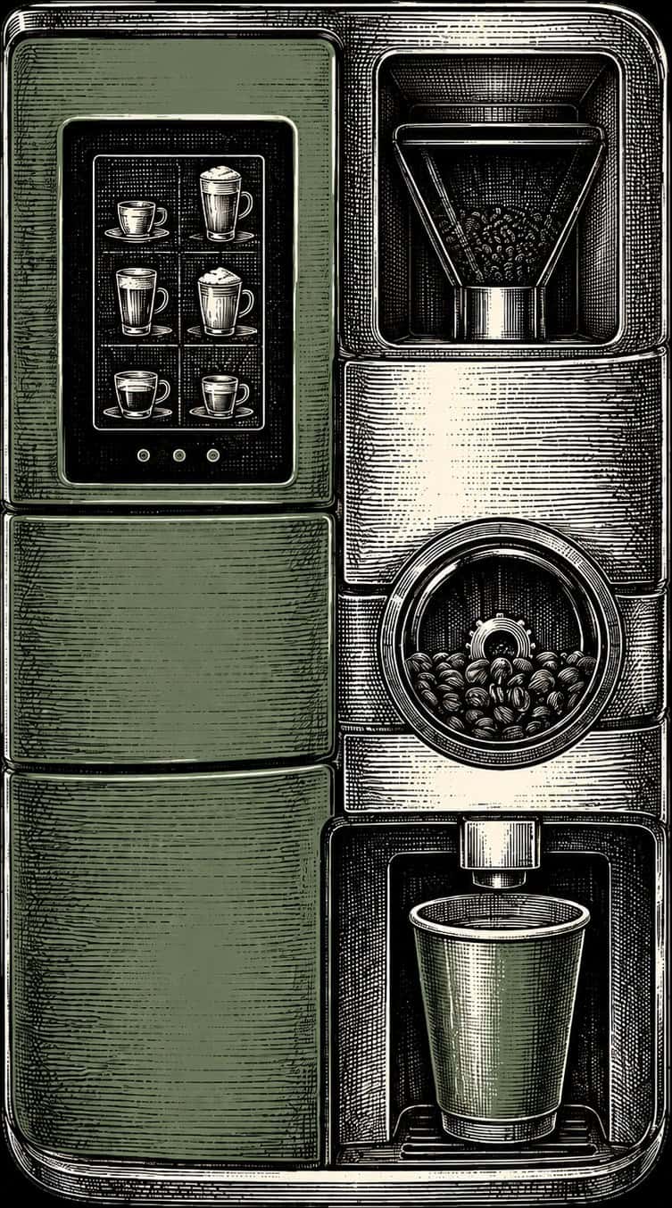Vending machine for coffee drinks and beans at Mudpenny.