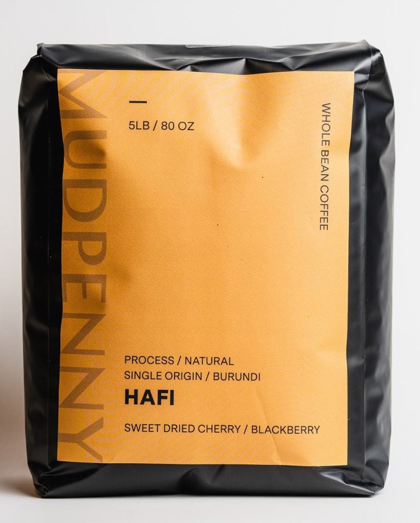 High-quality whole bean coffee from Mudpenny with natural process, single origin Burundi, featuring.