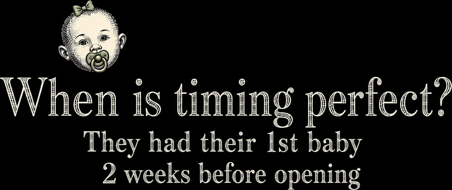 Celebrating the perfect timing with a baby announcement at Mudpenny.
