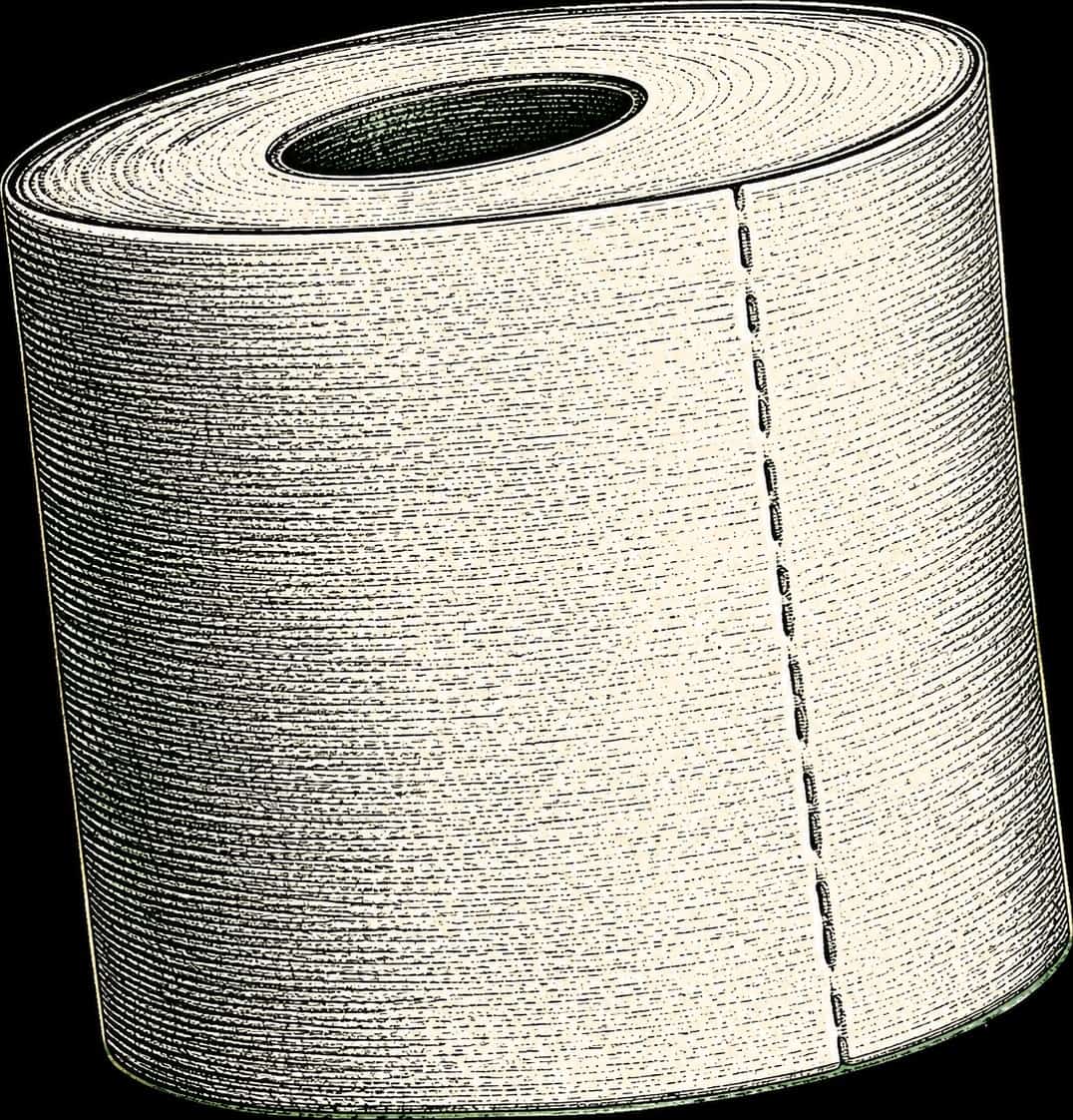 Close-up of a toilet paper roll, detailed texture and perforation visible.