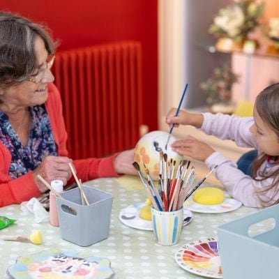 Image of family pottery painting