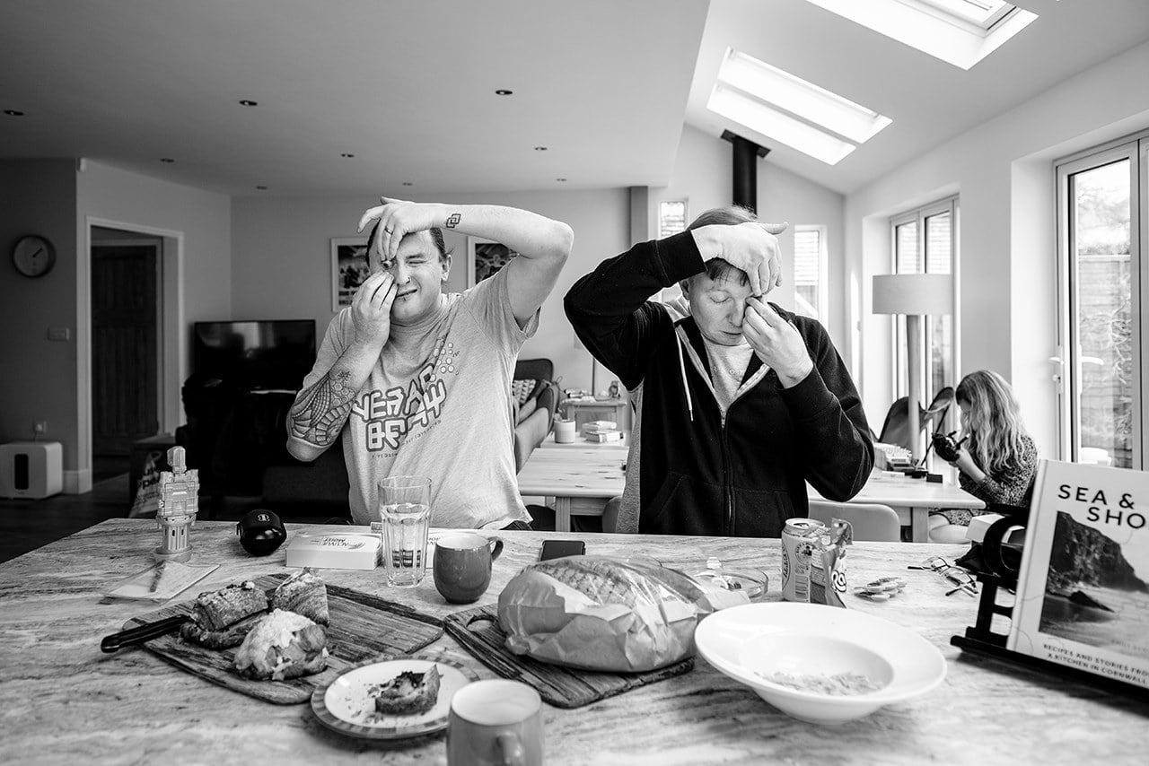 Documentary groom preparation wedding morning black white photo dorset