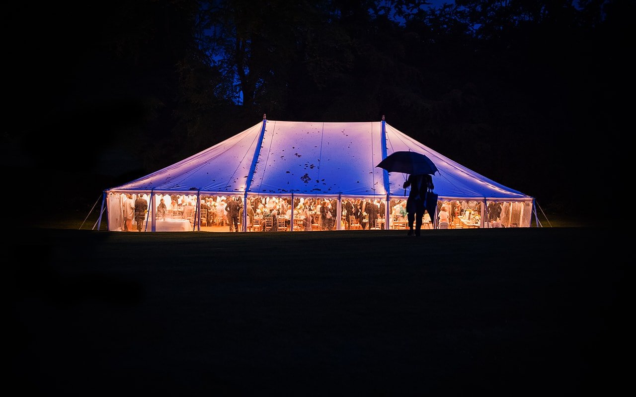 Dorset wedding marquee glowing night photo
