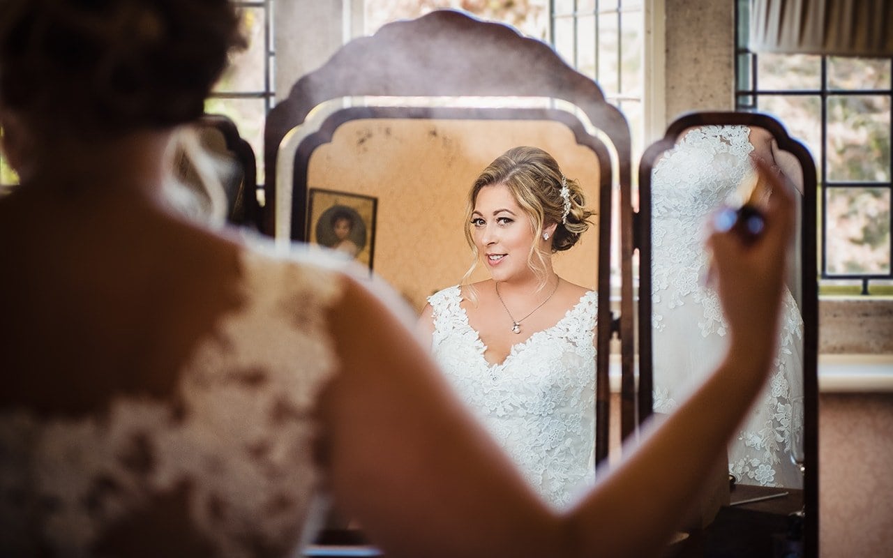 Smedmore house bridal preparation hair styling reflection portrait photograph bride mirror