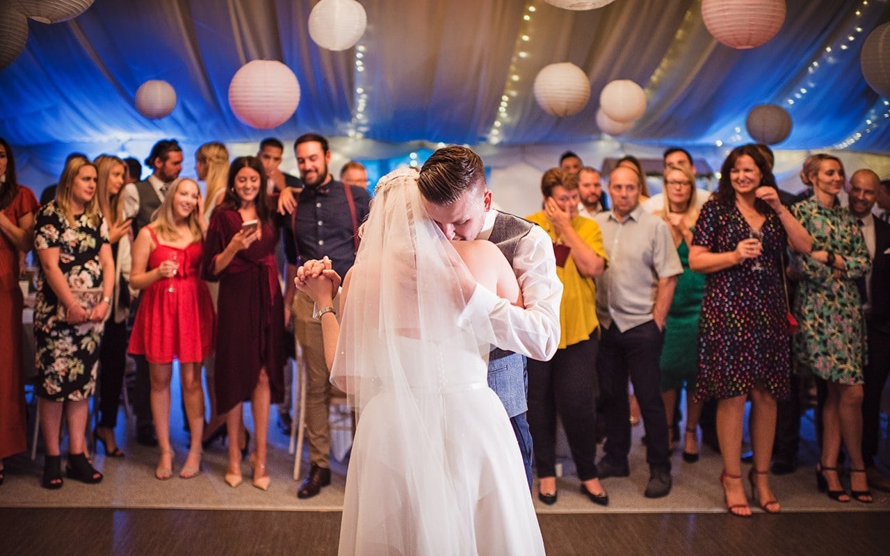 first dance wedding photograph Parley Manor Dorset marquee wedding venue wedding photography gallery