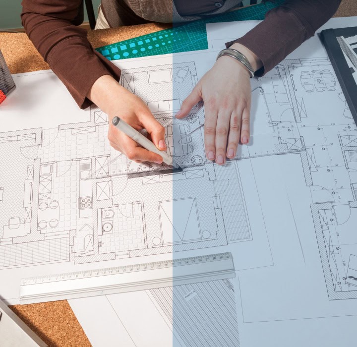 architect drawing blueprint