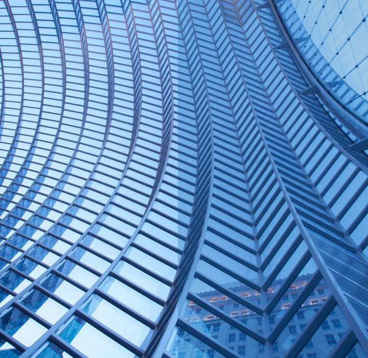 glass building wall from ground angle