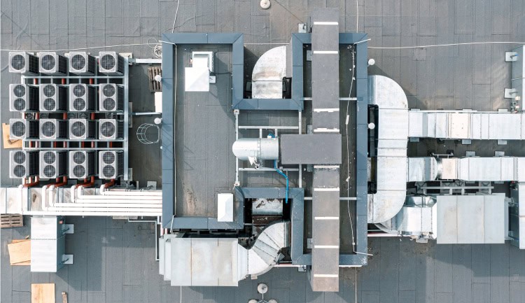 hvac system on top of building