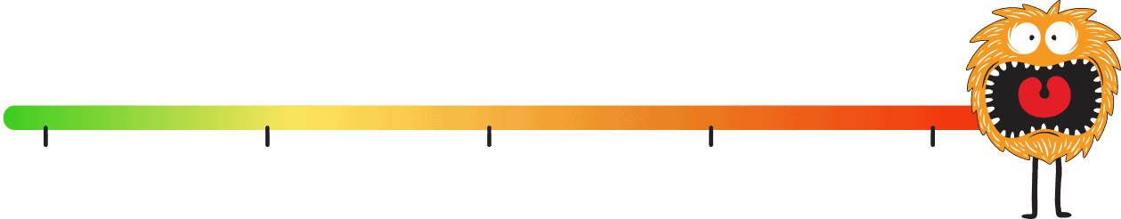 Cartoon orange spicy monster beside a vertical spice meter labeled “No Spice”, “Medium”, “Spicy”, “Thai Hot”, and “Lao Hot”, with colors from green to red