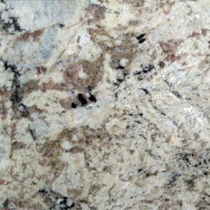 Remnants 5 Close-up of beige granite with black and brown mineral flecks.