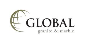 Rock Solid Granite logo with globe and text for granite and marble surfaces.