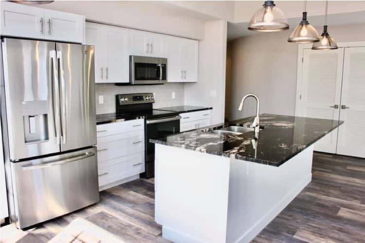 Modern kitchen with granite countertops